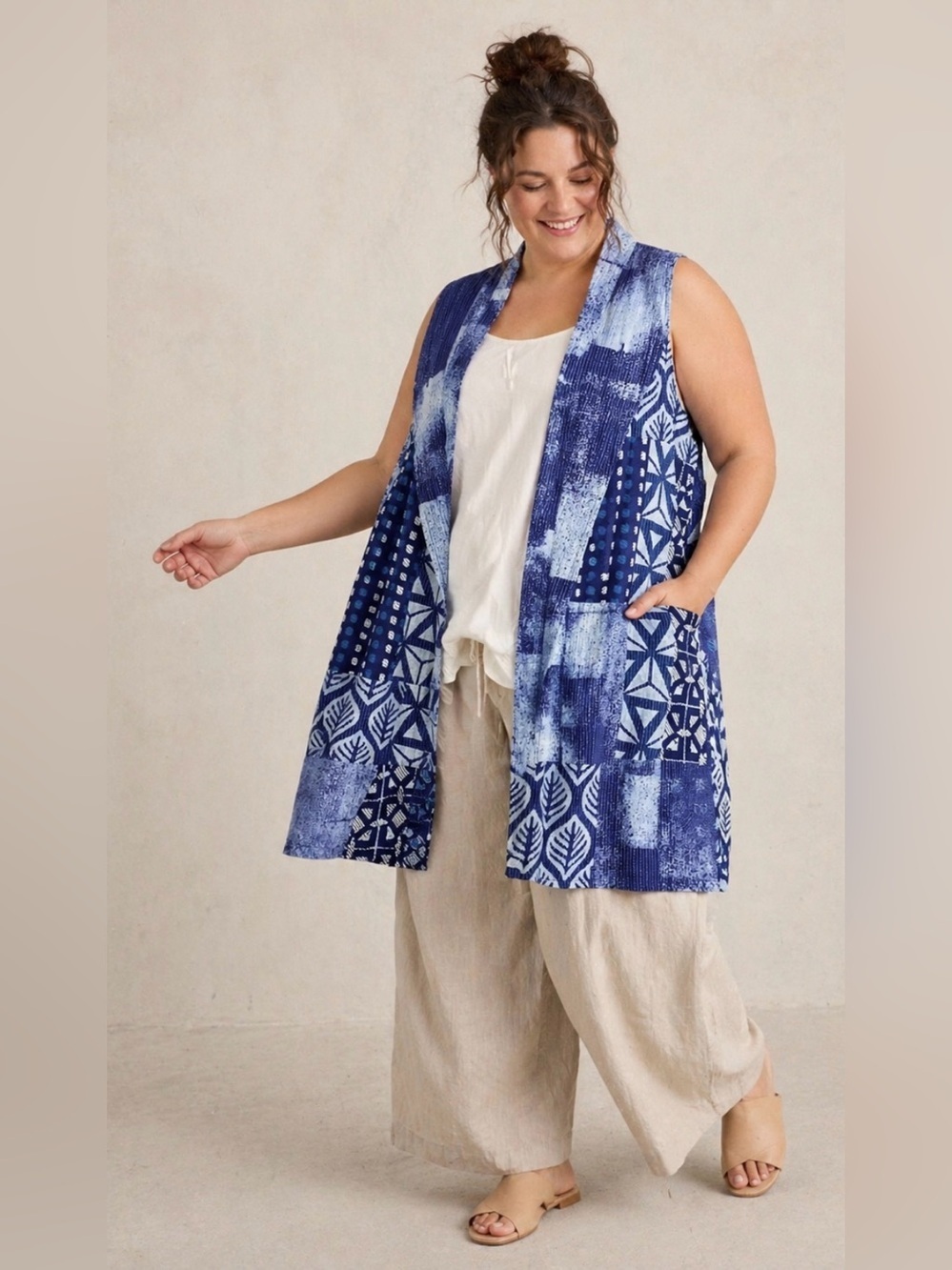 Parsley & Sage Kantha Style Quilted Reversible Vest L